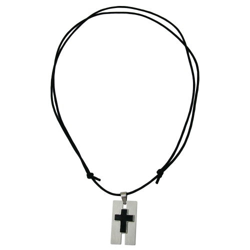 Kette 35x20mm Kreuz Edelstahl schwarz emailliert Kordel schwarz 90cm
