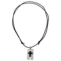 Kette 35x20mm Kreuz Edelstahl schwarz emailliert Kordel schwarz 90cm