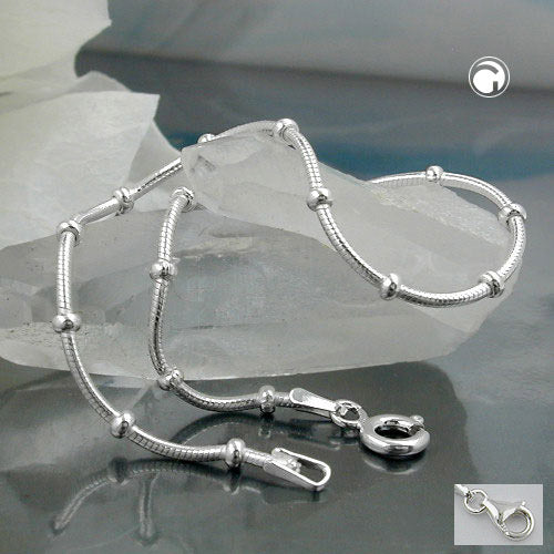 Armband 1mm runde Schlangenkette mit Kugeln symmetrisch Silber 925
