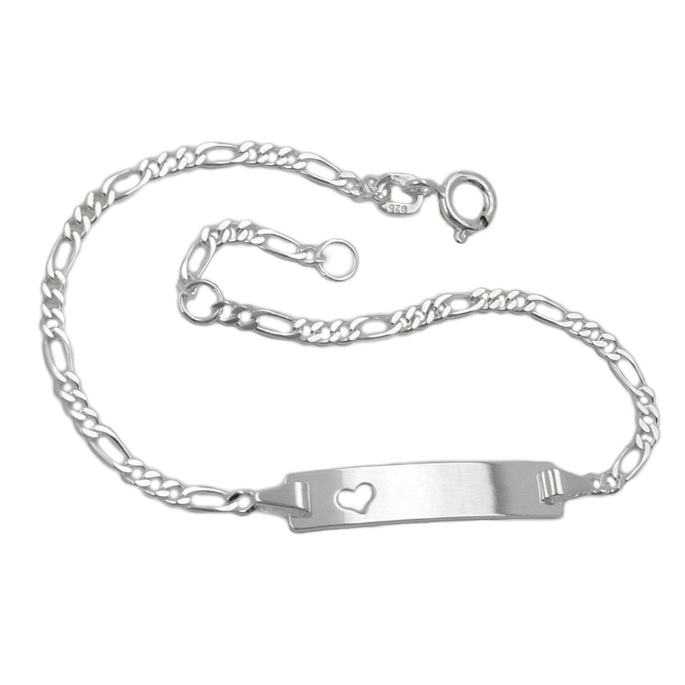 Schildarmband 2mm Figarokette mit Herz Armband mit Gravurplatte 25x5x1mm Silber 925