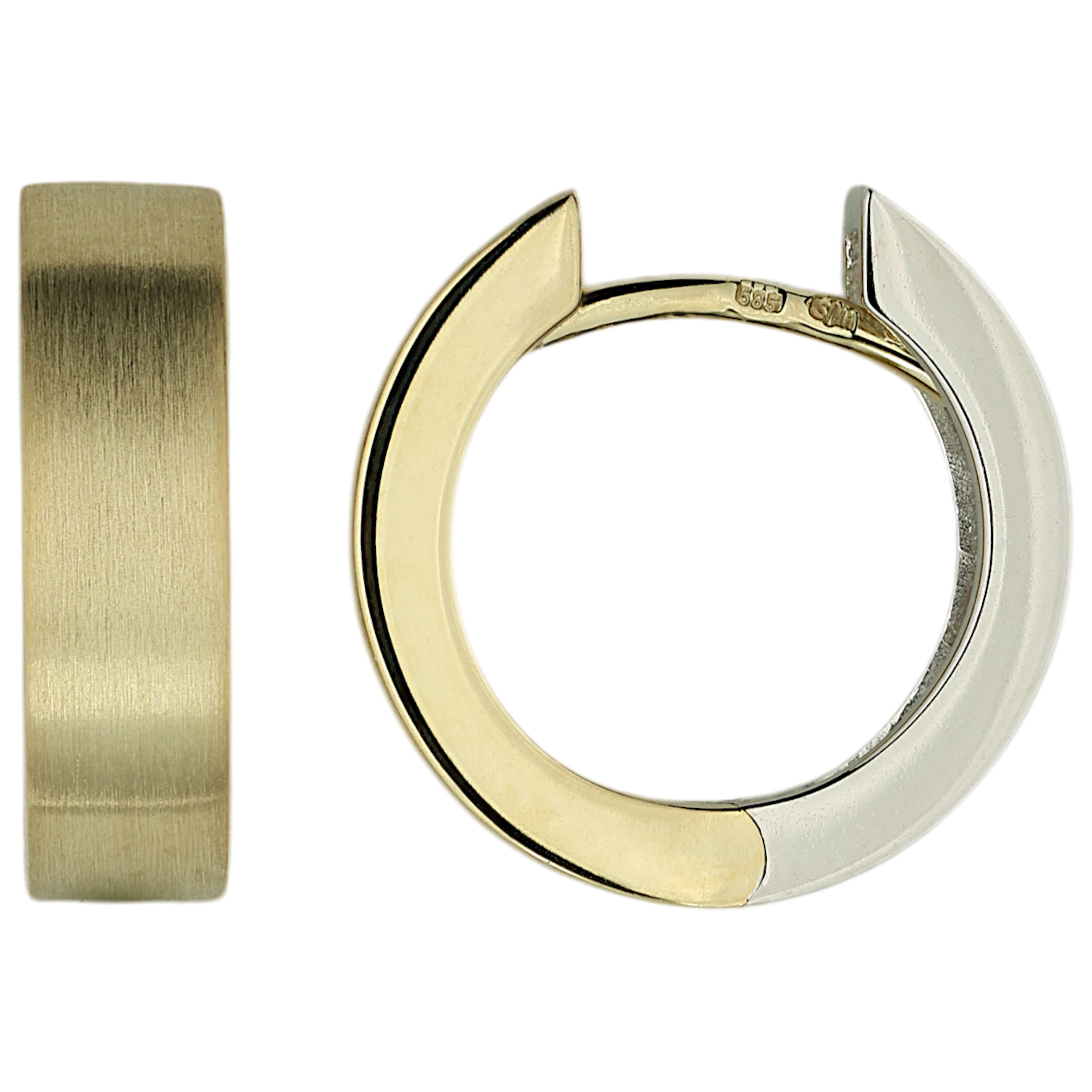 Creolen rund 585 Gold Gelbgold Weißgold bicolor teil matt Ohrringe