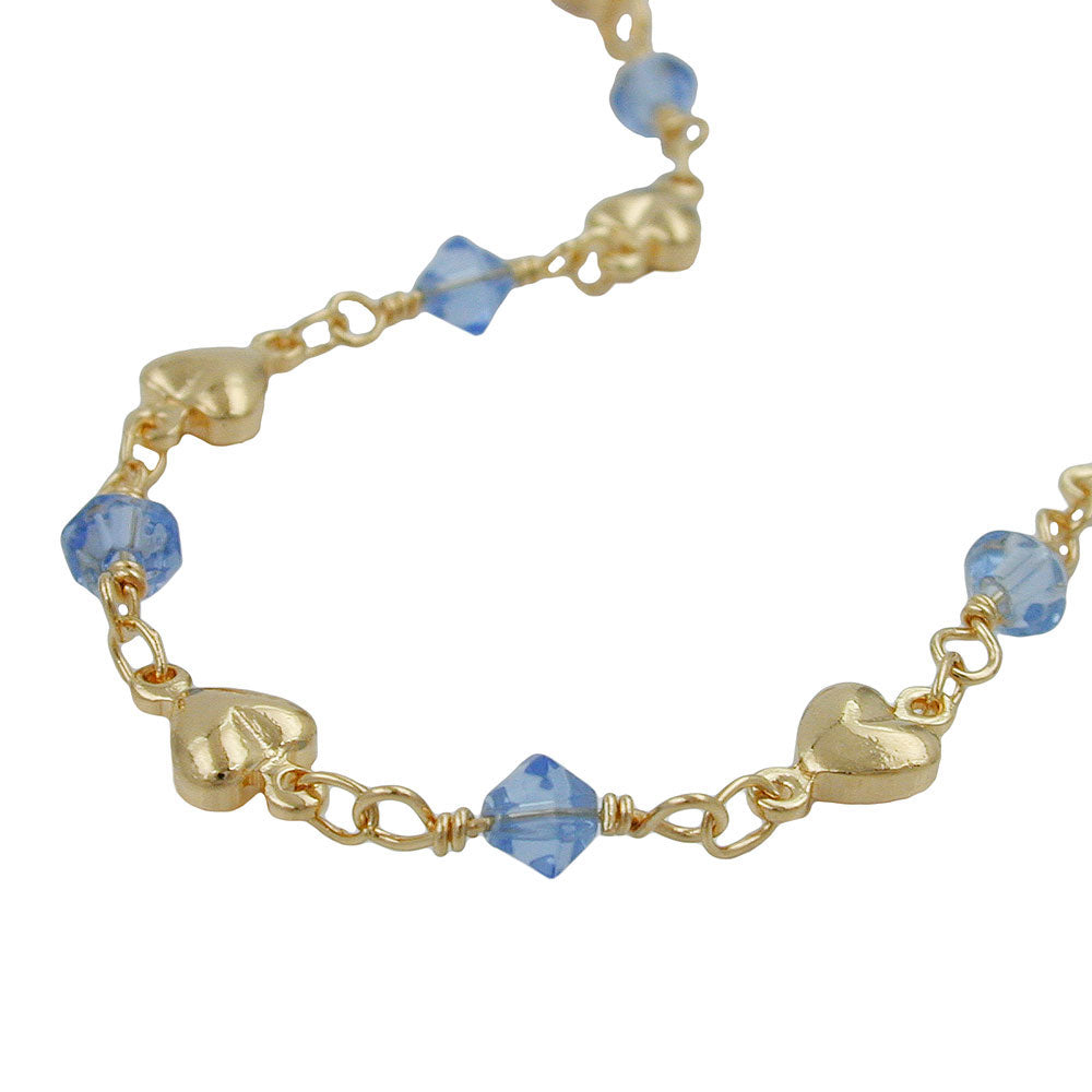 Kette 5mm Fantasie Herz und Glasperlen hellblau AMD