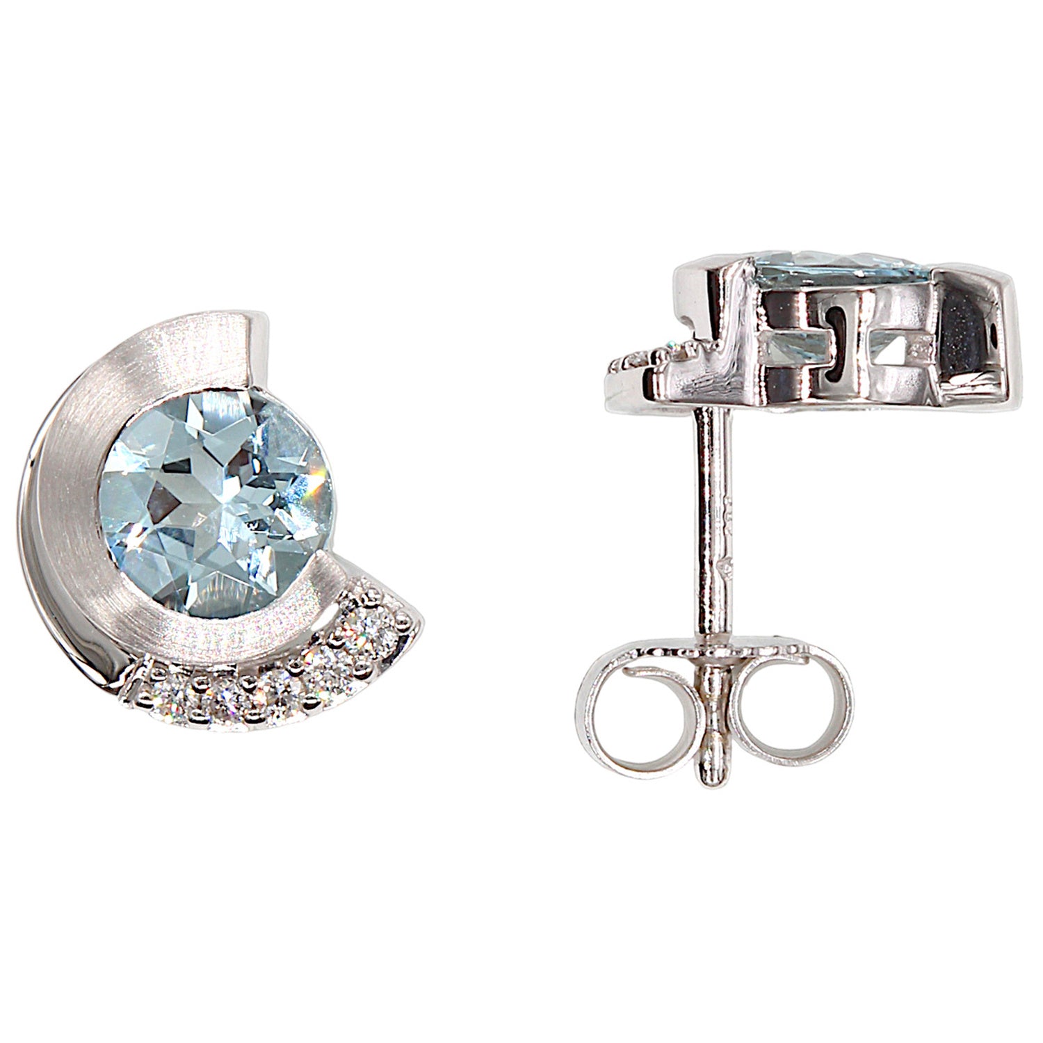 Ohrstecker 585 Gold Weißgold 2 Aquamarine blau 10 Diamanten Brillanten Ohrringe