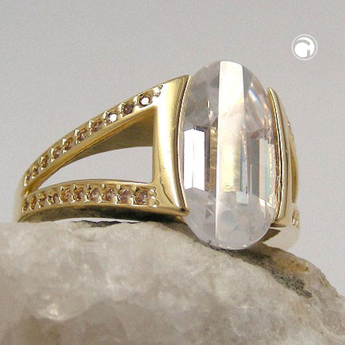 Ring 14x8mm Zirkonia weiß 3 Mikron vergoldet