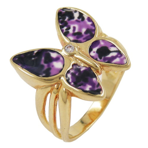 Ring 18x20mm Schmetterling lila farbig lackiert 3 Mikron vergoldet