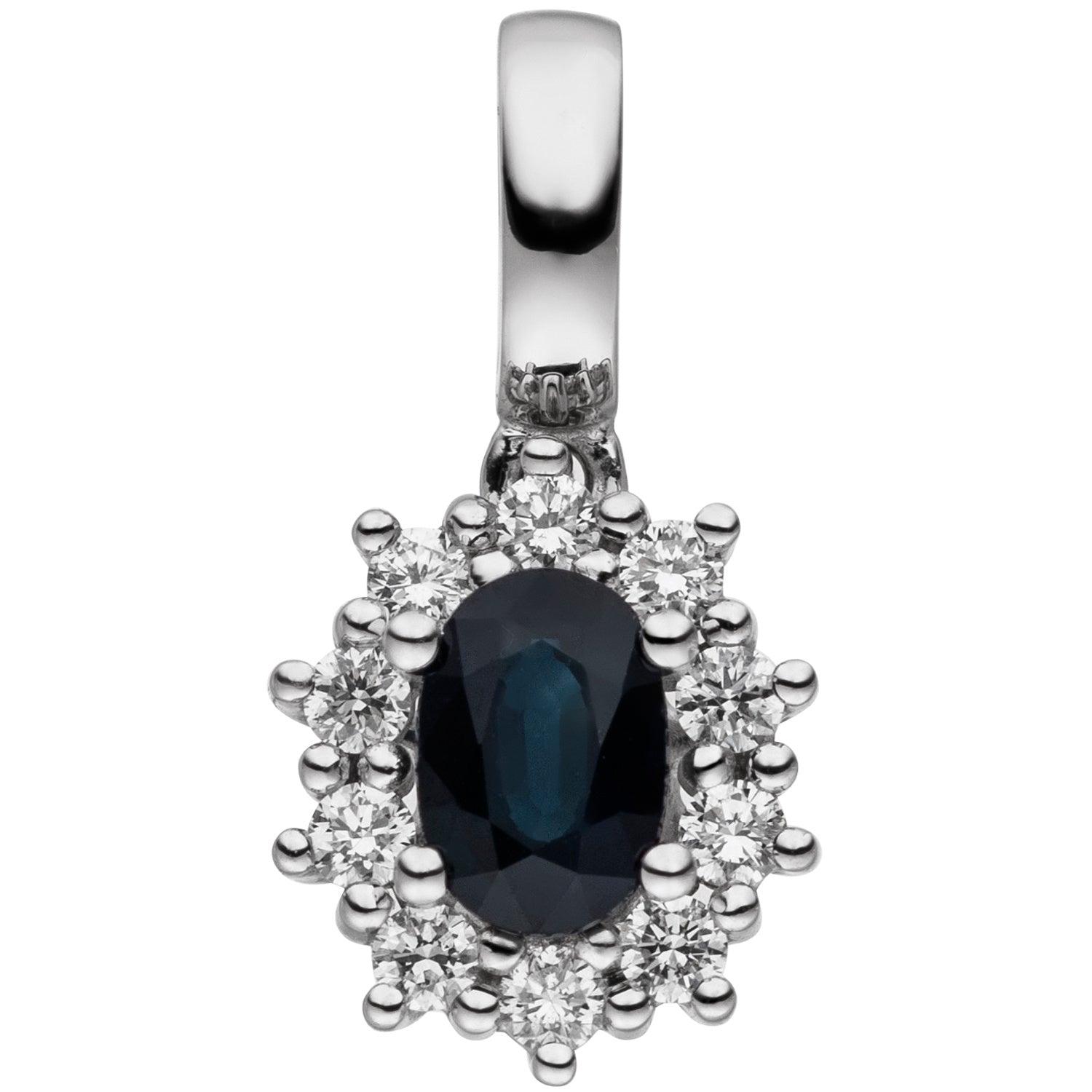 Anhänger 585 Gold Weißgold 10 Diamanten Brillanten 1 blauer Saphir Goldanhänger