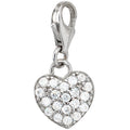 Einhänger Charm Herz 925 Sterling Silber rhodiniert mit 20 Zirkonia