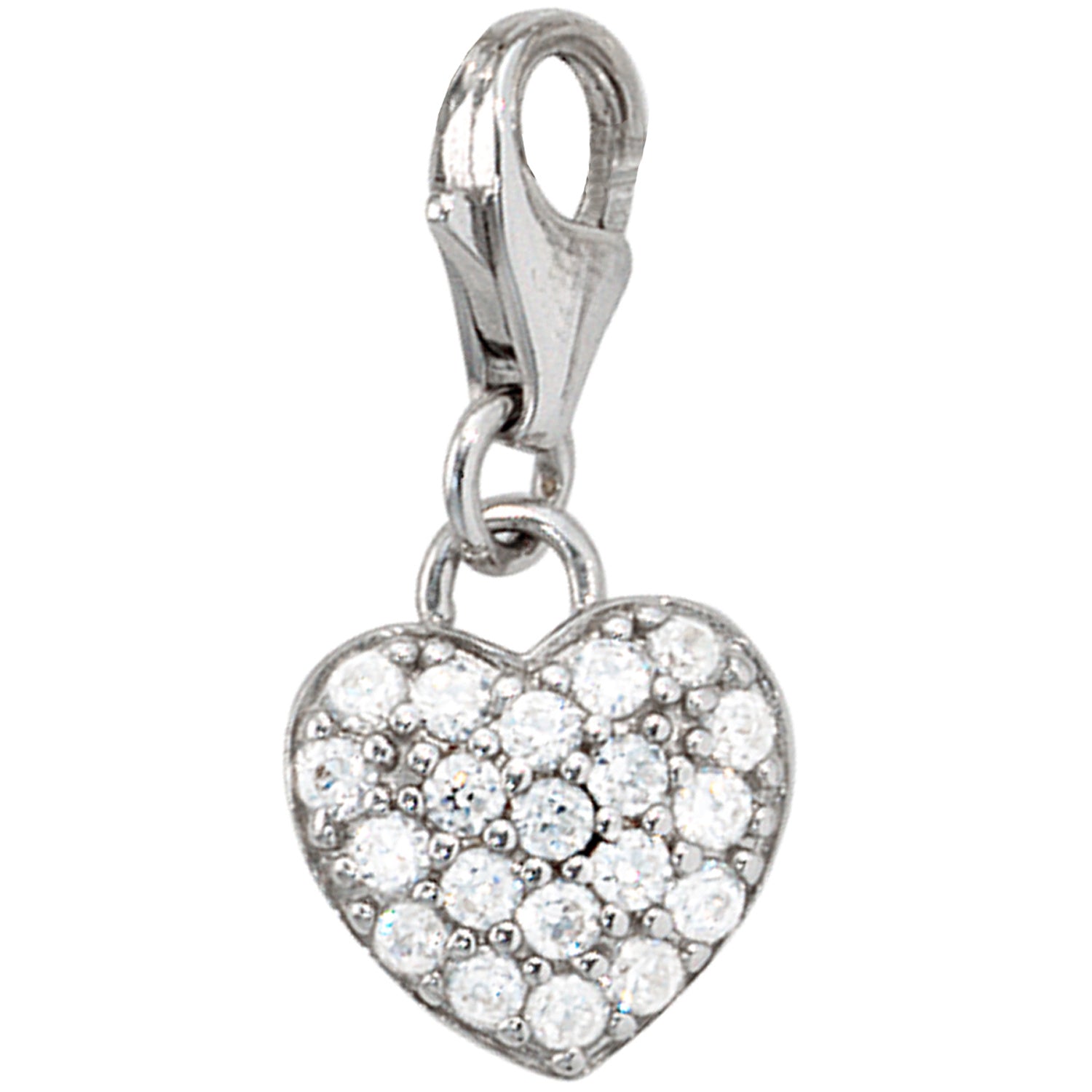 Einhänger Charm Herz 925 Sterling Silber rhodiniert mit 20 Zirkonia