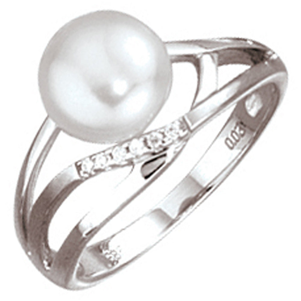 Damen Ring 585 Gold Weißgold 1 Süßwasser Perle 6 Diamanten Brillanten Goldring