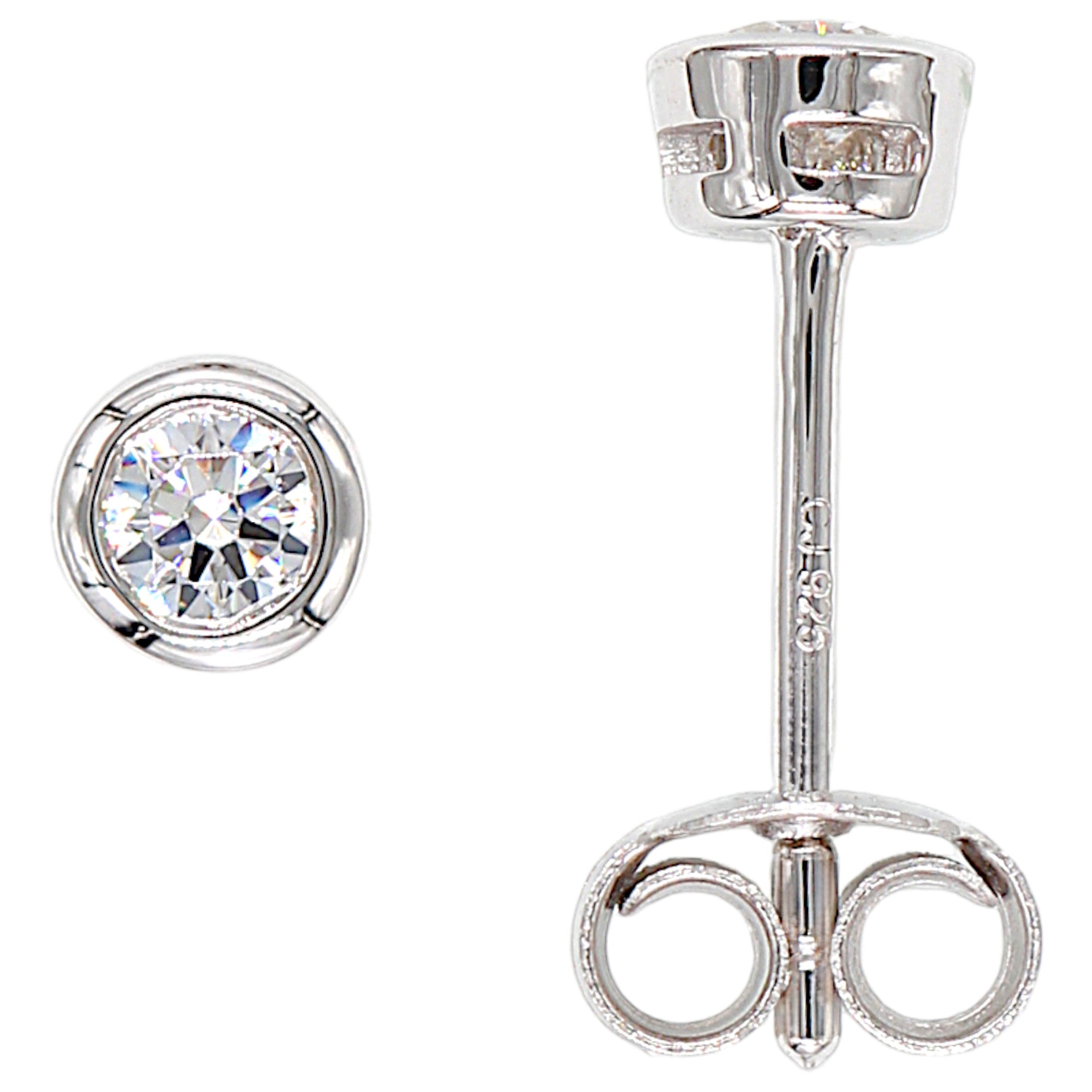 Ohrstecker rund 925 Sterling Silber rhodiniert 2 Zirkonia Ohrringe