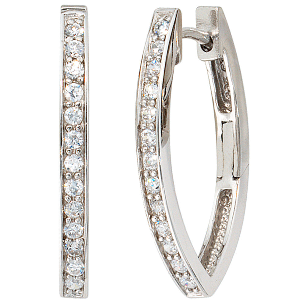 Creolen oval 925 Sterling Silber mit 26 Zirkonia Ohrringe Silbercreolen
