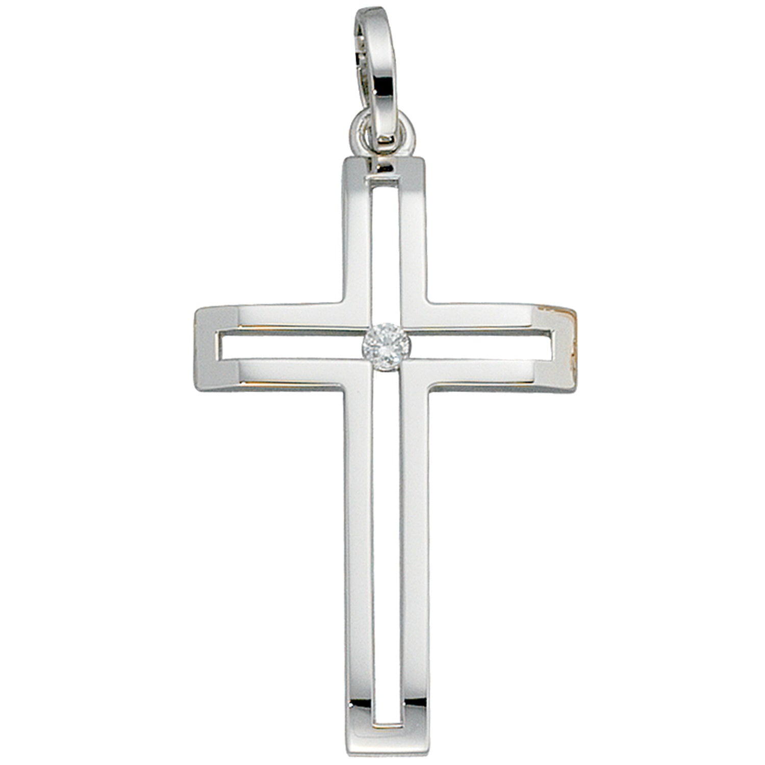 Anhänger Kreuz 585 Gold Weißgold 1 Diamant Brillant Kreuzanhänger Weißgoldkreuz