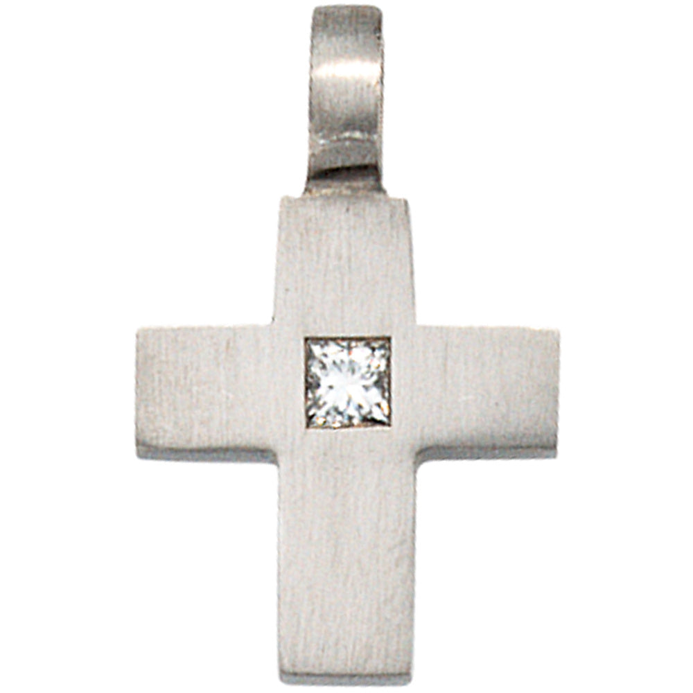 Anhänger Kreuz 950 Platin matt 1 Diamant 0,06ct. Kreuzanhänger Platinkreuz