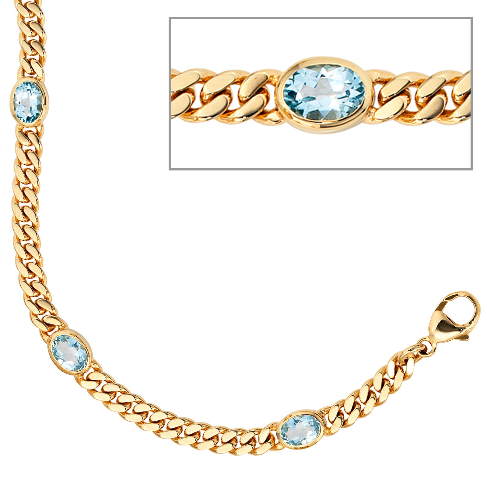 Armband 585 Gold Gelbgold massiv 19 cm 4 Blautopase hellblau blau Goldarmband