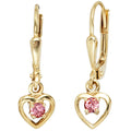 Kinder Boutons Herz 333 Gold Gelbgold 2 Glassteine rosa rosé Ohrringe Ohrhänger