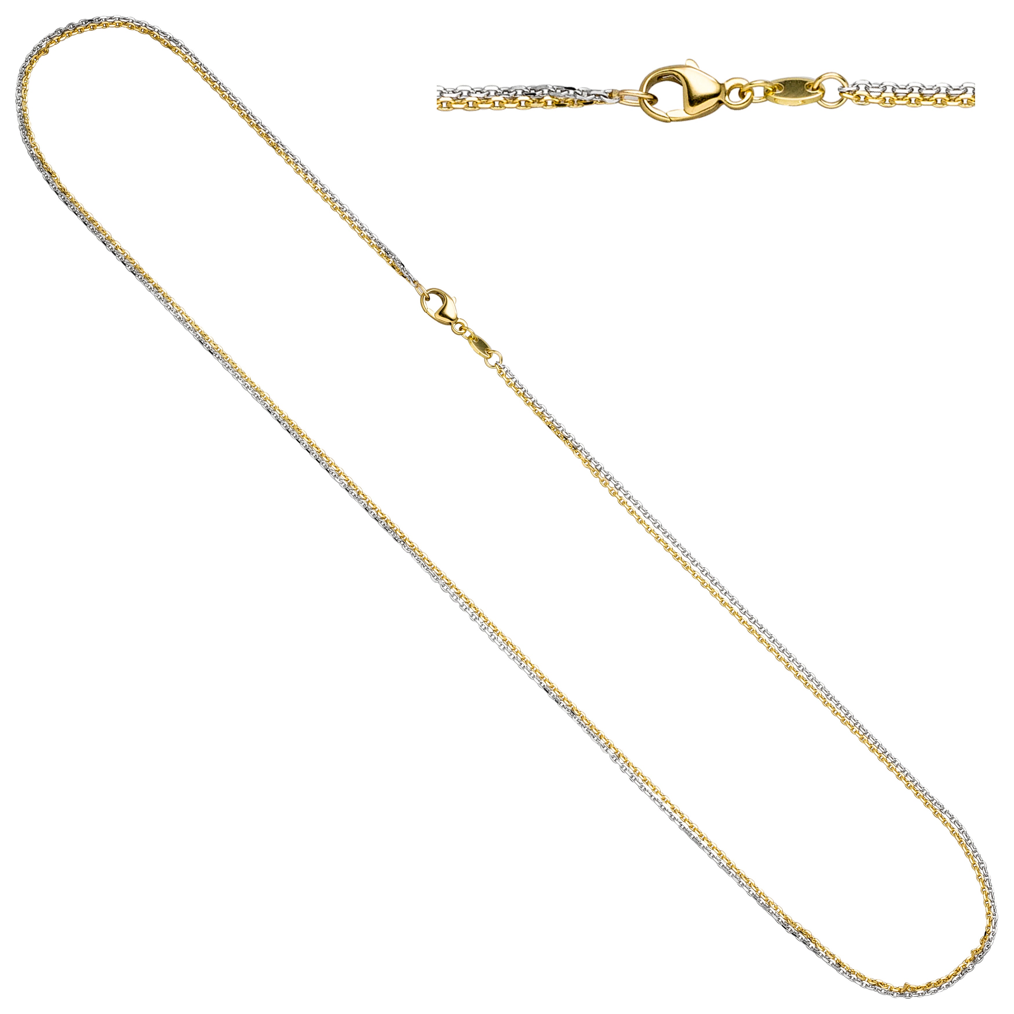 Ankerkette 2-reihig 585 Gelbgold Weißgold 45 cm Gold Kette Weißgoldkette