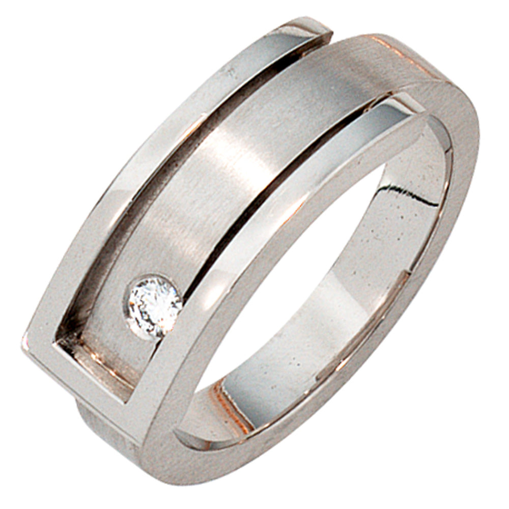 Damen Ring 950 Platin matt 1 Diamant Brillant 0,10ct. Platinring