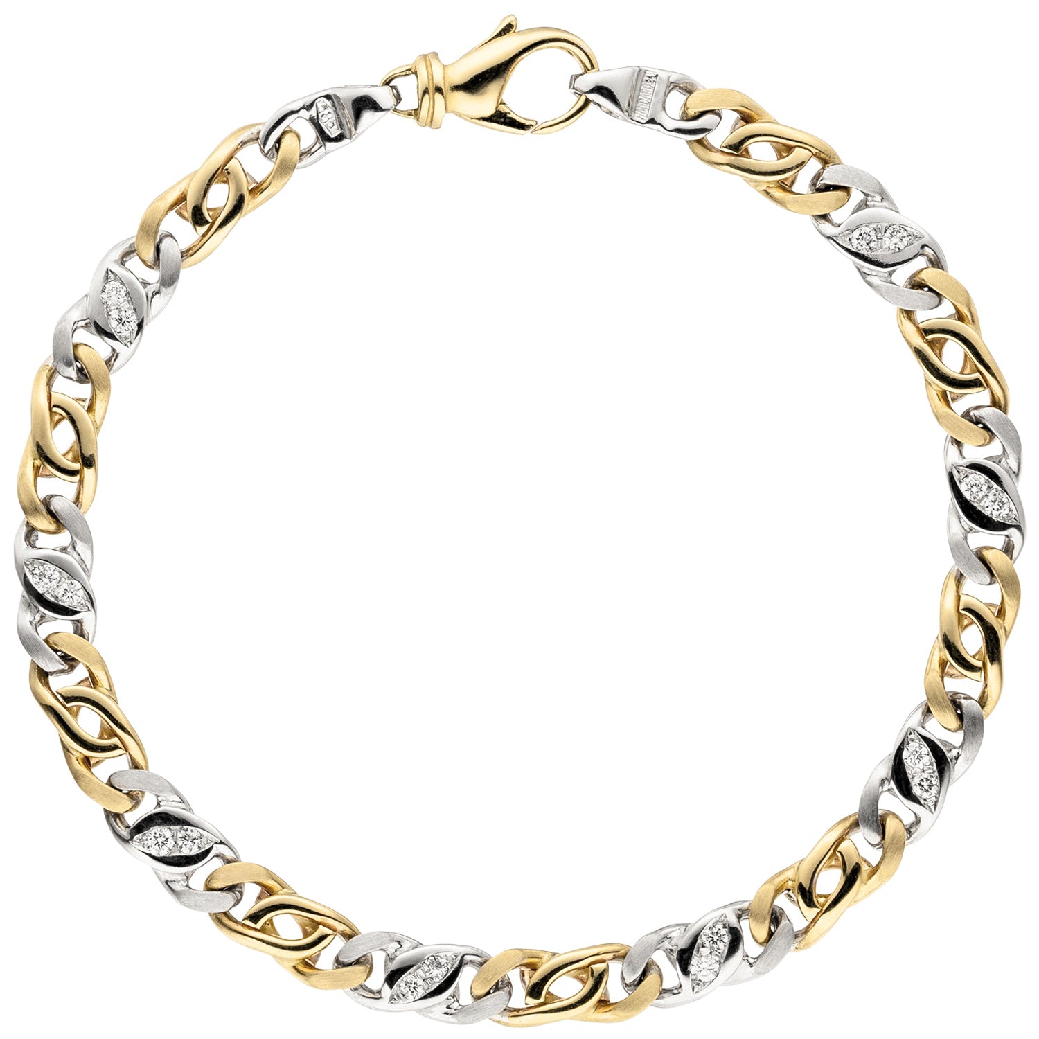 Armband 585 Gold Gelbgold Weißgold bicolor 16 Diamanten Brillanten 18,5 cm