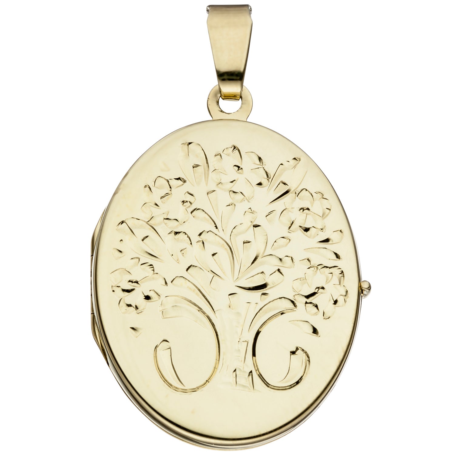 Medaillon oval Blumen 585 Gold Gelbgold Anhänger zum Öffnen