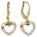 Boutons Herz 333 Gold Gelbgold bicolor mit 18 Zirkonia Ohrringe Ohrhänger