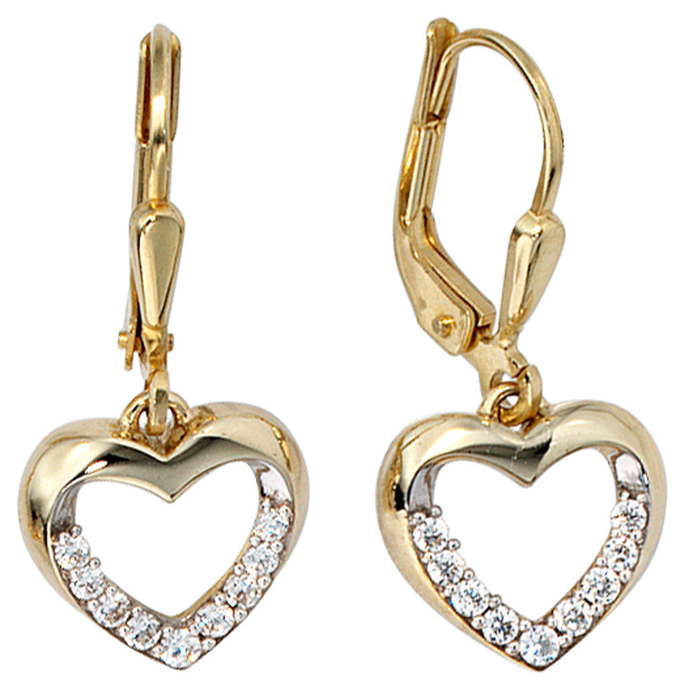 Boutons Herz 333 Gold Gelbgold bicolor mit 18 Zirkonia Ohrringe Ohrhänger