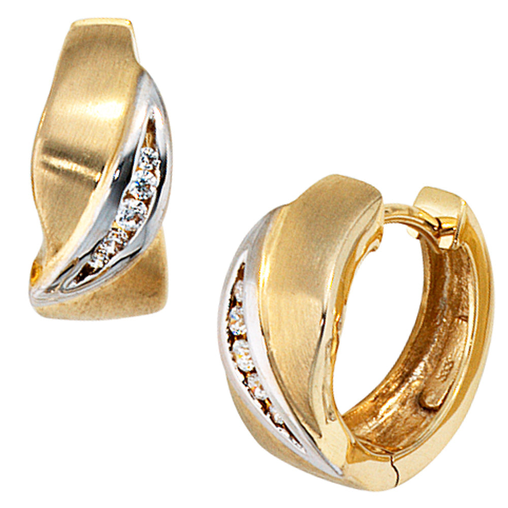 Creolen 333 Gold Gelbgold bicolor mattiert 10 Zirkonia Ohrringe Goldcreolen