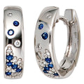 Creolen 585 Gold Weißgold 18 Diamanten Brillanten 14 Saphire blau Ohrringe