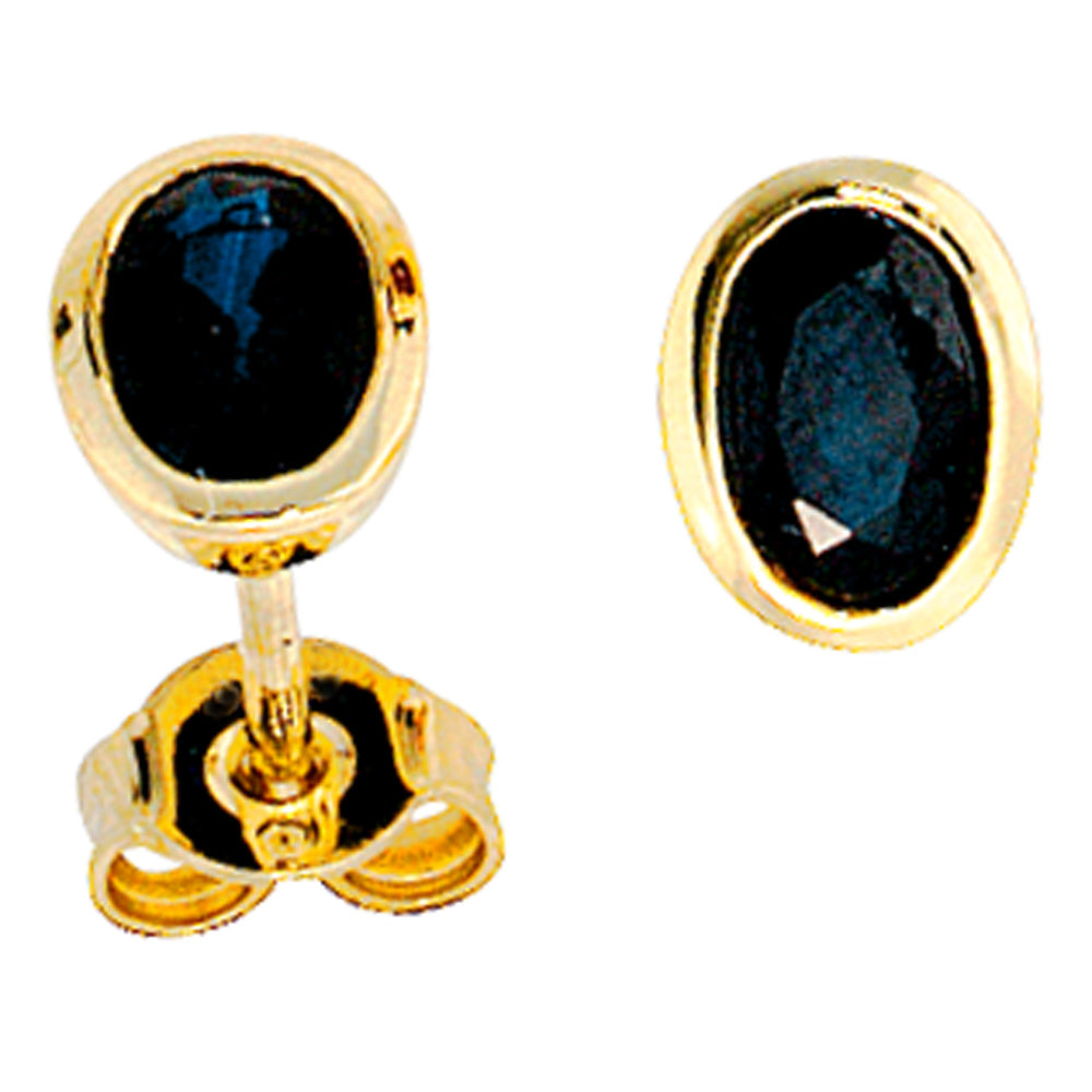 Ohrstecker oval 585 Gold Gelbgold 2 Saphire blau Ohrringe Goldohrstecker