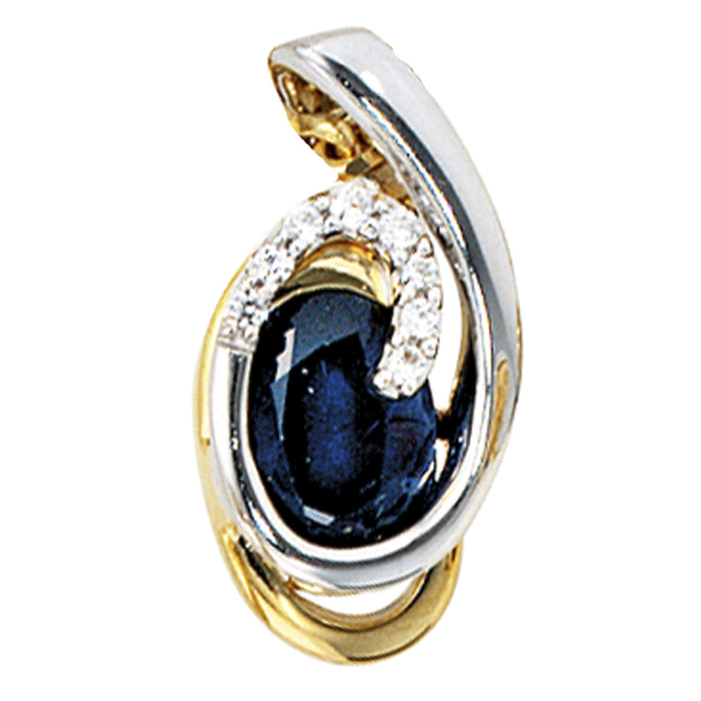 Anhänger 585 Gold Gelbgold Weißgold 8 Diamanten Brillanten 1 blauer Saphir