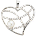 Anhänger Herz 925 Sterling Silber 1 Süßwasser Perle 50 Zirkonia Perlenanhänger