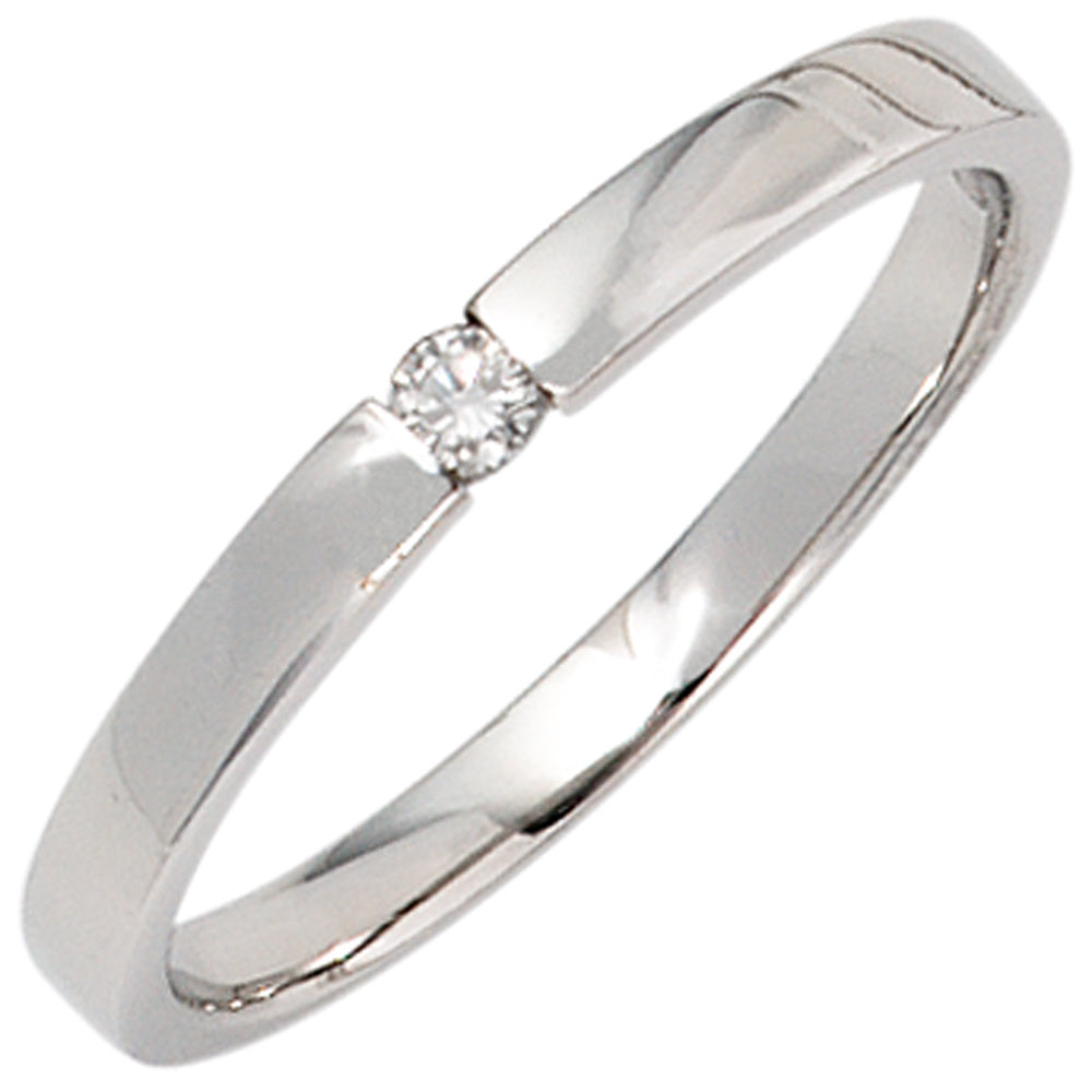 Damen Ring 585 Gold Weißgold 1 Diamant Brillant 0,05ct. Diamantring Weißgoldring