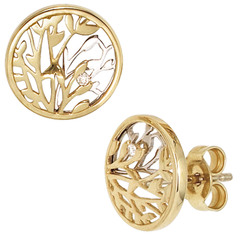 Ohrstecker rund 585 Gold Gelbgold Weißgold bicolor 2 Diamanten Brillanten