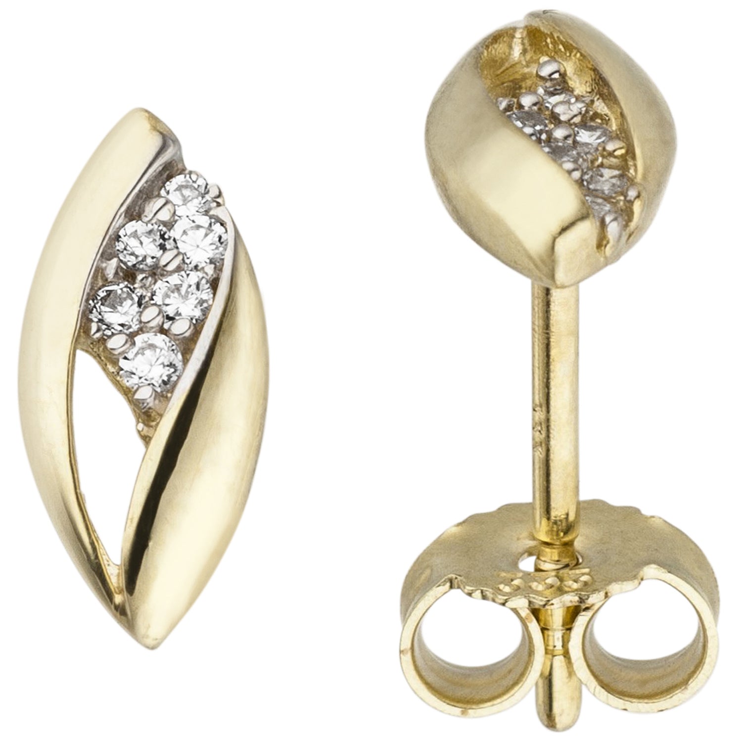 Ohrstecker oval 333 Gold Gelbgold bicolor mit 12 Zirkonia Ohrringe Goldohrstecke