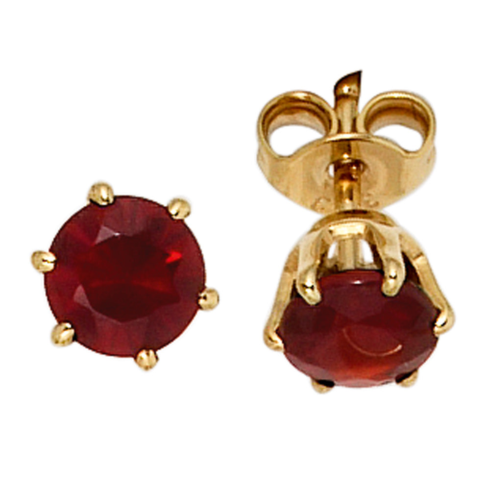 Ohrstecker rund 585 Gold Gelbgold 2 Granate rot Ohrringe Granatohrstecker
