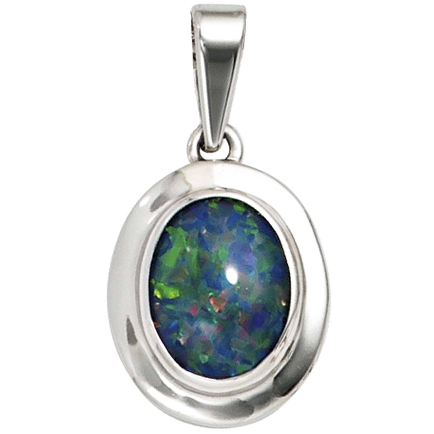 Anhänger oval 585 Gold Weißgold 1 Opal-Triplette Weißgoldanhänger Opalanhänger