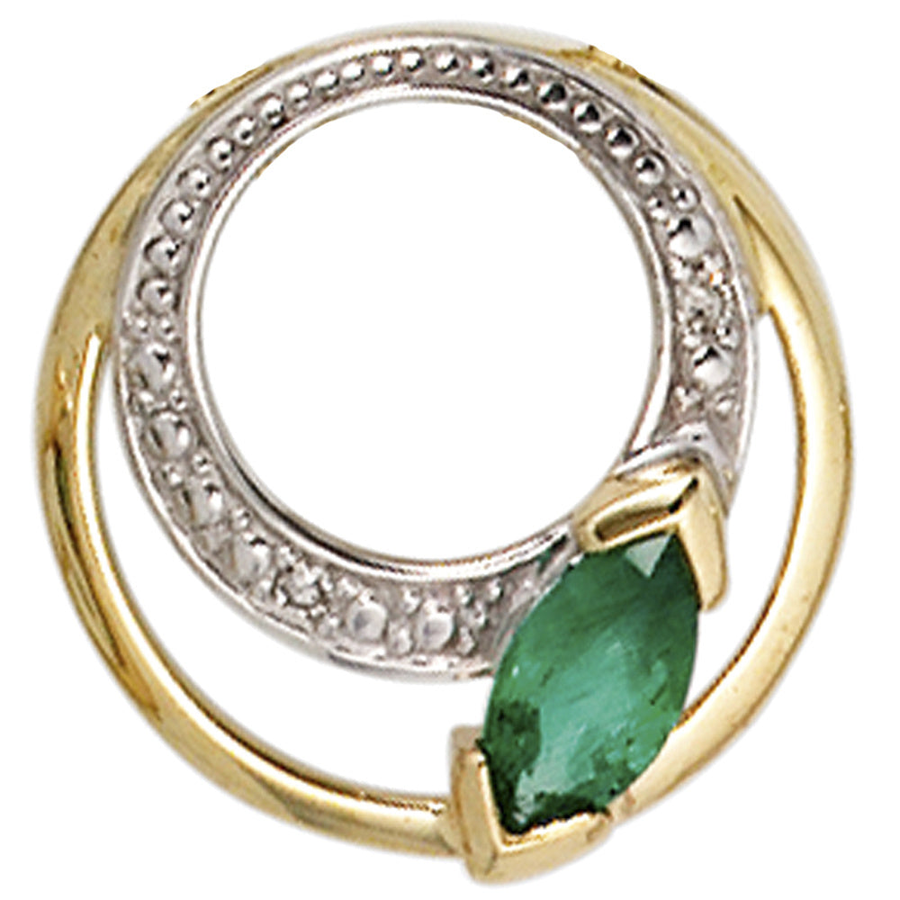 Anhänger rund 585 Gold Gelbgold 2 Diamanten 0,01ct. 1 Smaragd grün Goldanhänger