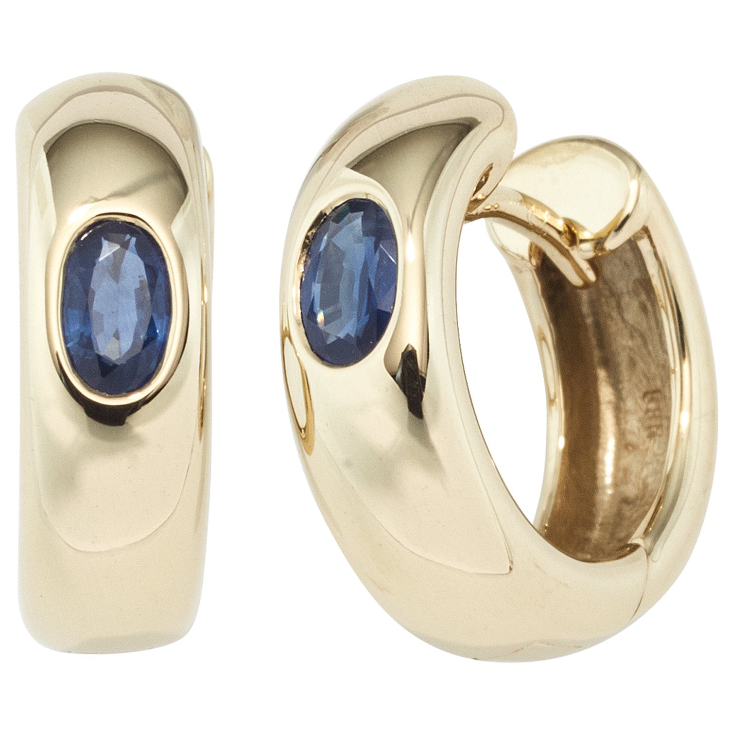 Creolen rund 585 Gold Gelbgold 2 Saphire blau Ohrringe Goldohrringe Goldcreolen