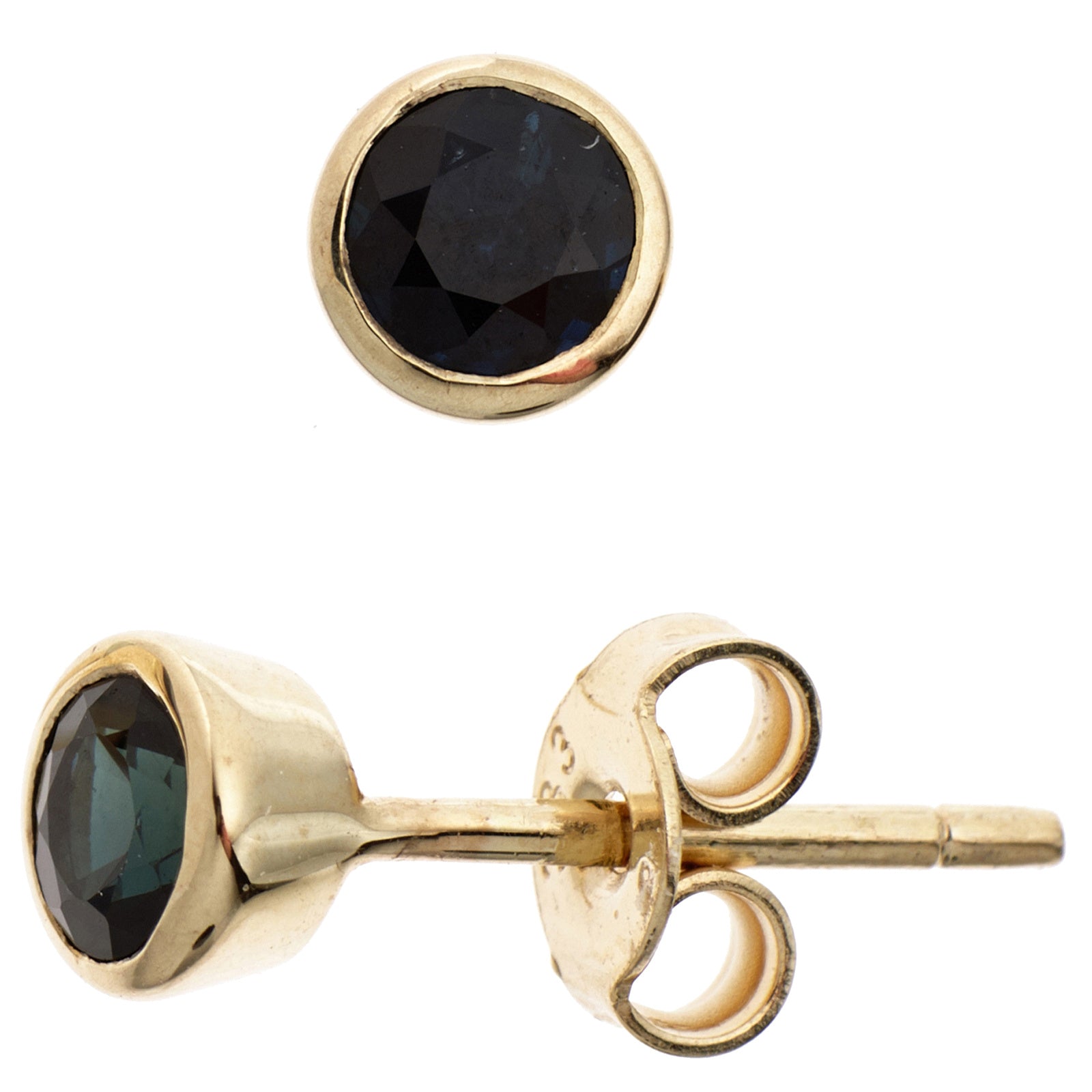 Ohrstecker rund 333 Gold Gelbgold 2 Saphire blau Ohrringe Goldohrstecker