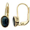 Boutons oval 333 Gold Gelbgold 2 Saphire blau Ohrringe Ohrhänger Goldohrringe
