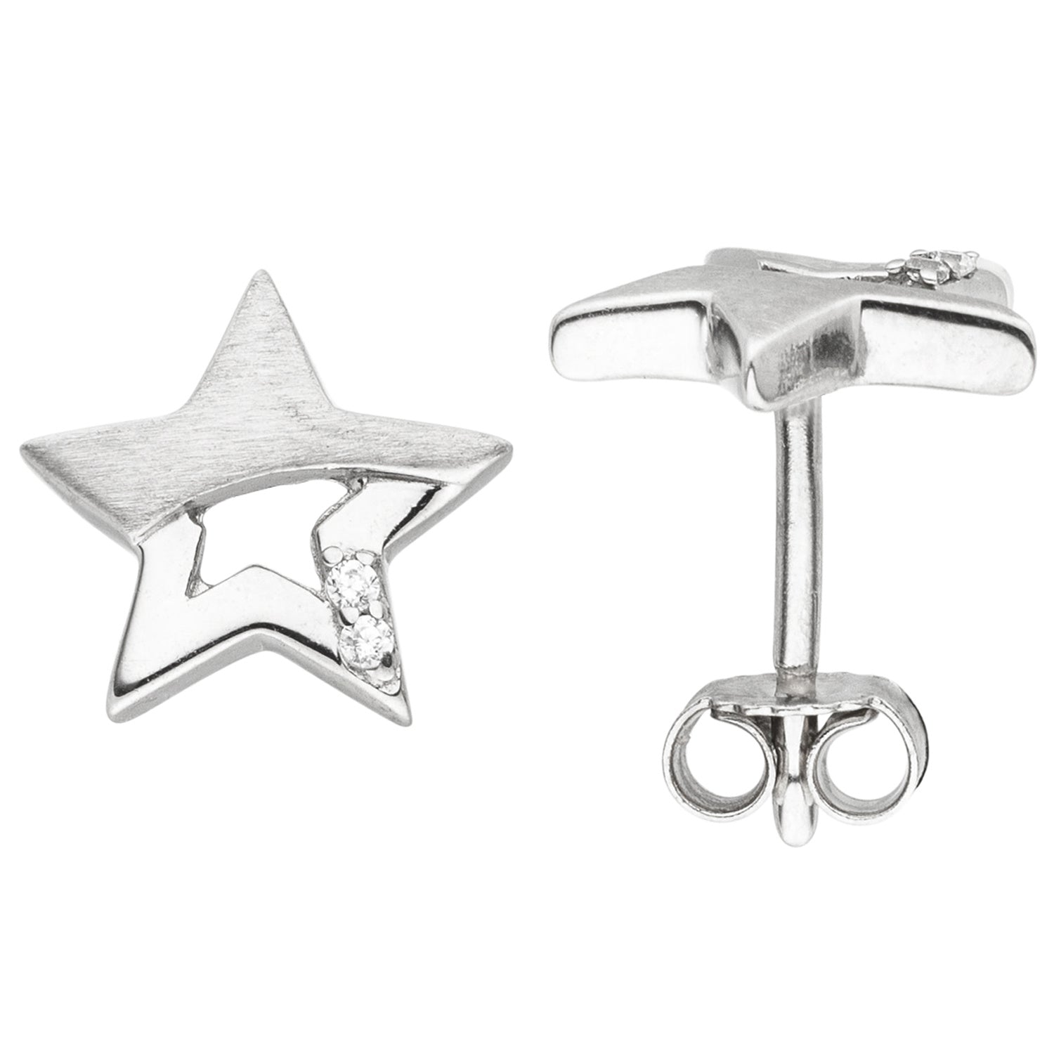 Kinder Ohrstecker Stern Sterne 925 Sterling Silber mattiert 4 Zirkonia Ohrringe
