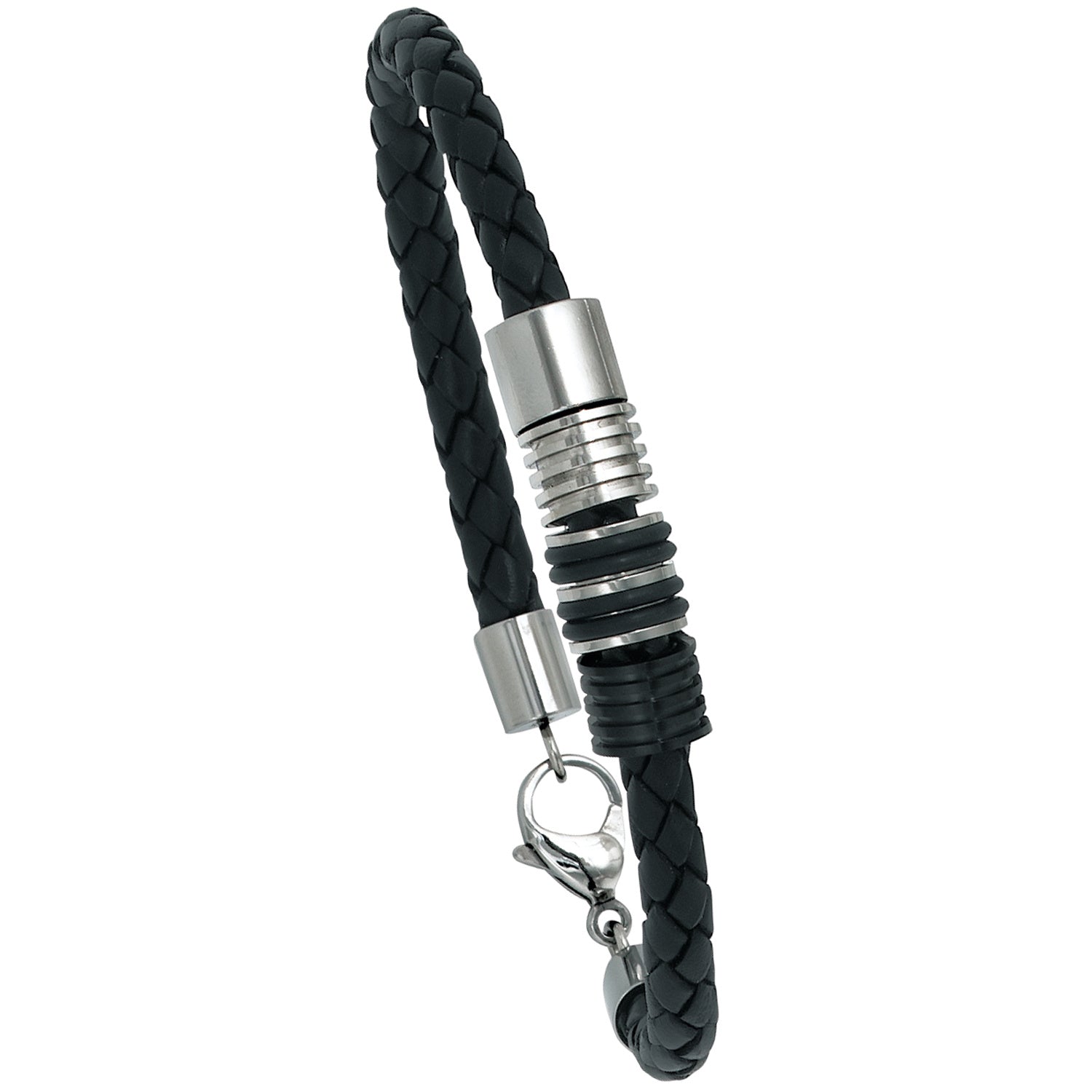 Armband Leder schwarz mit Edelstahl und Kautschuk 21 cm Lederarmband