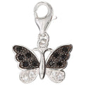 Einhänger Charm Schmetterling 925 Sterling Silber mit 14 Zirkonia scharz weiß