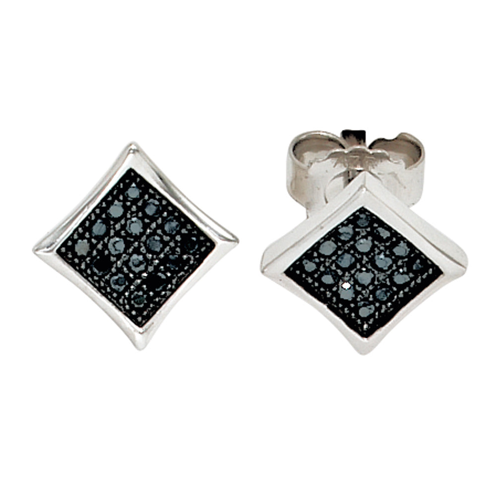 Ohrstecker quadratisch 925 Sterling Silber mit 32 Zirkonia schwarz Ohrringe