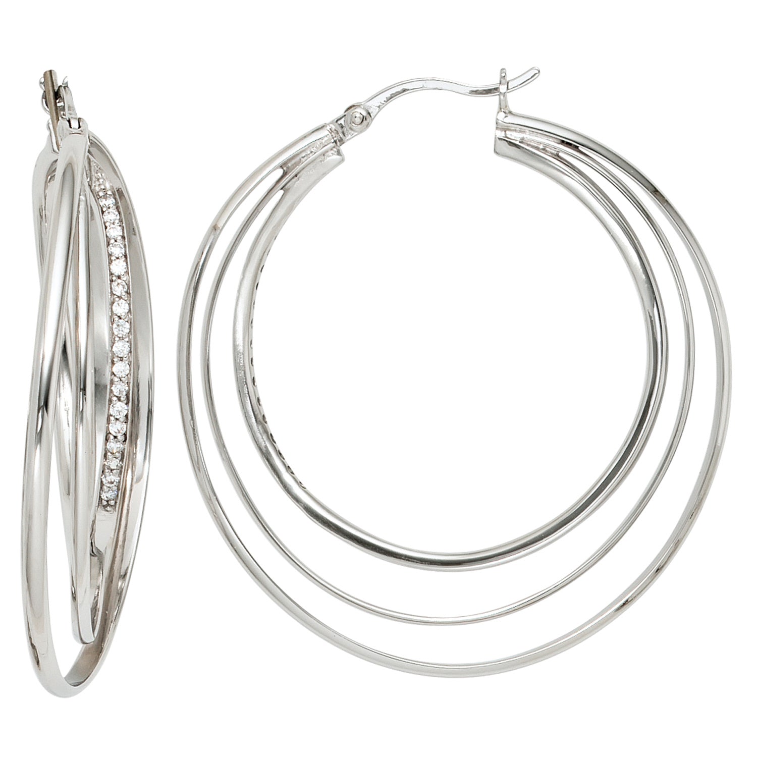 Creolen 925 Sterling Silber mit 34 Zirkonia Ohrringe Silberohrringe