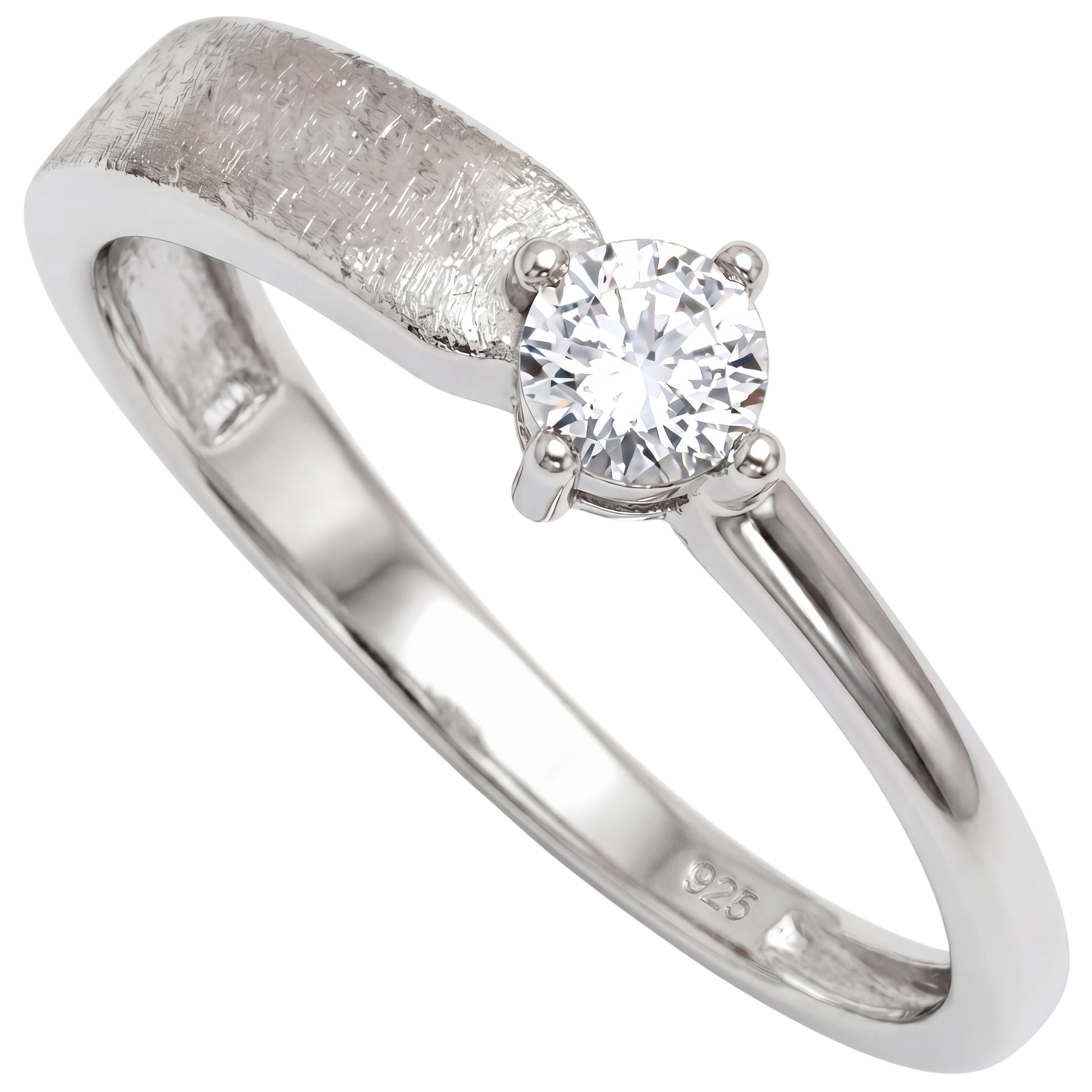 Damen Ring 925 Sterling Silber rhodiniert eismatt 1 Zirkonia Silberring