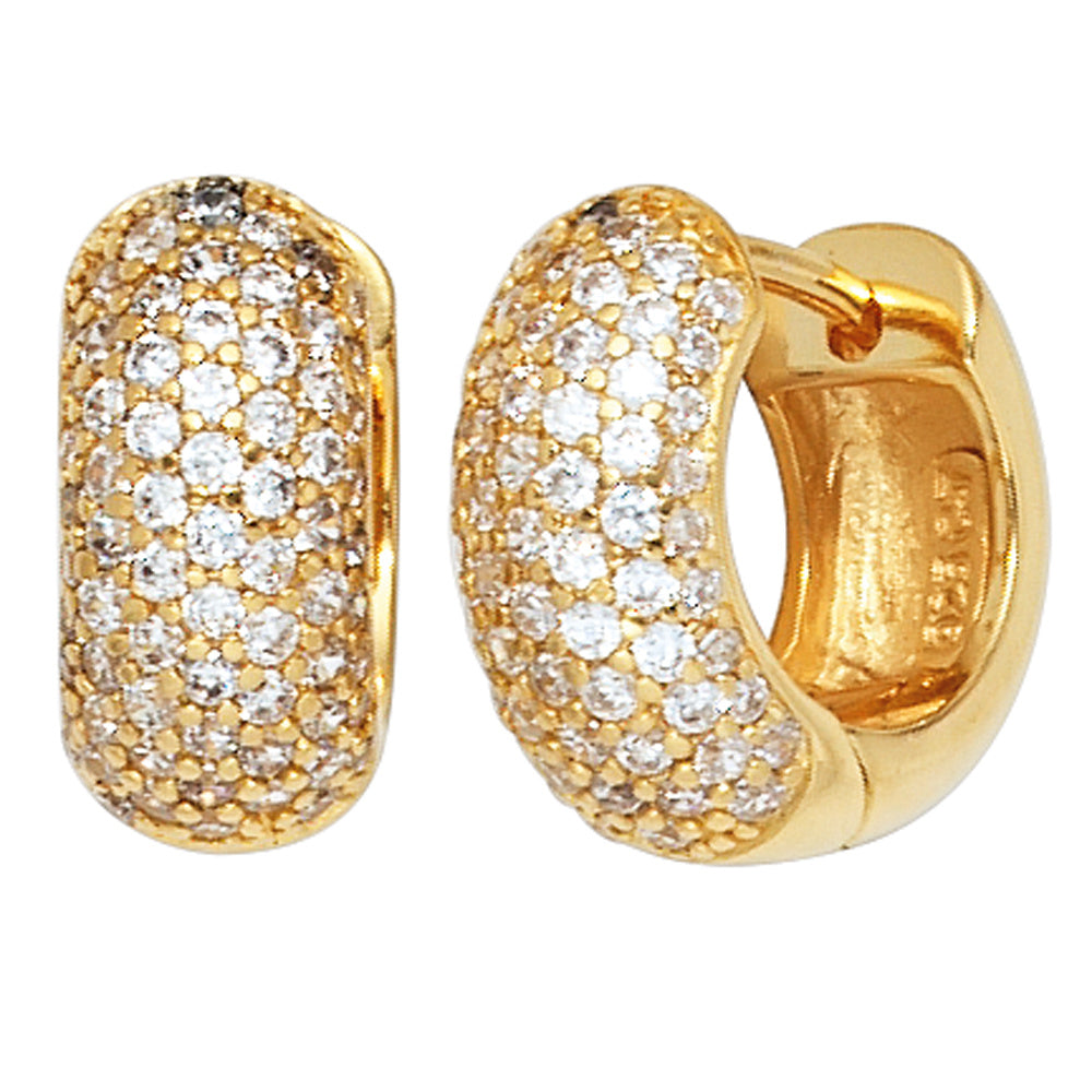 Creolen breit rund 925 Sterling Silber gold vergoldet mit 140 Zirkonia Ohrringe