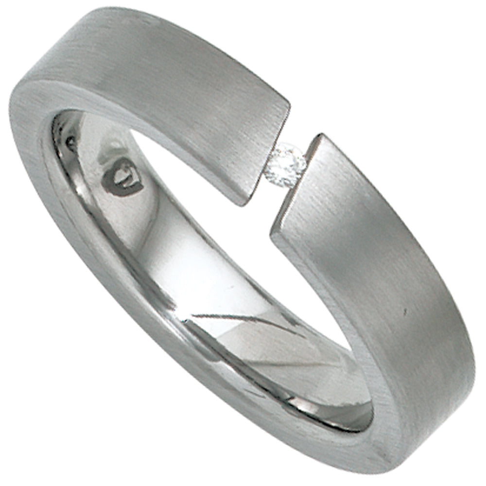 Damen Ring Edelstahl mattiert 1 Diamant Brillant 0,03ct.