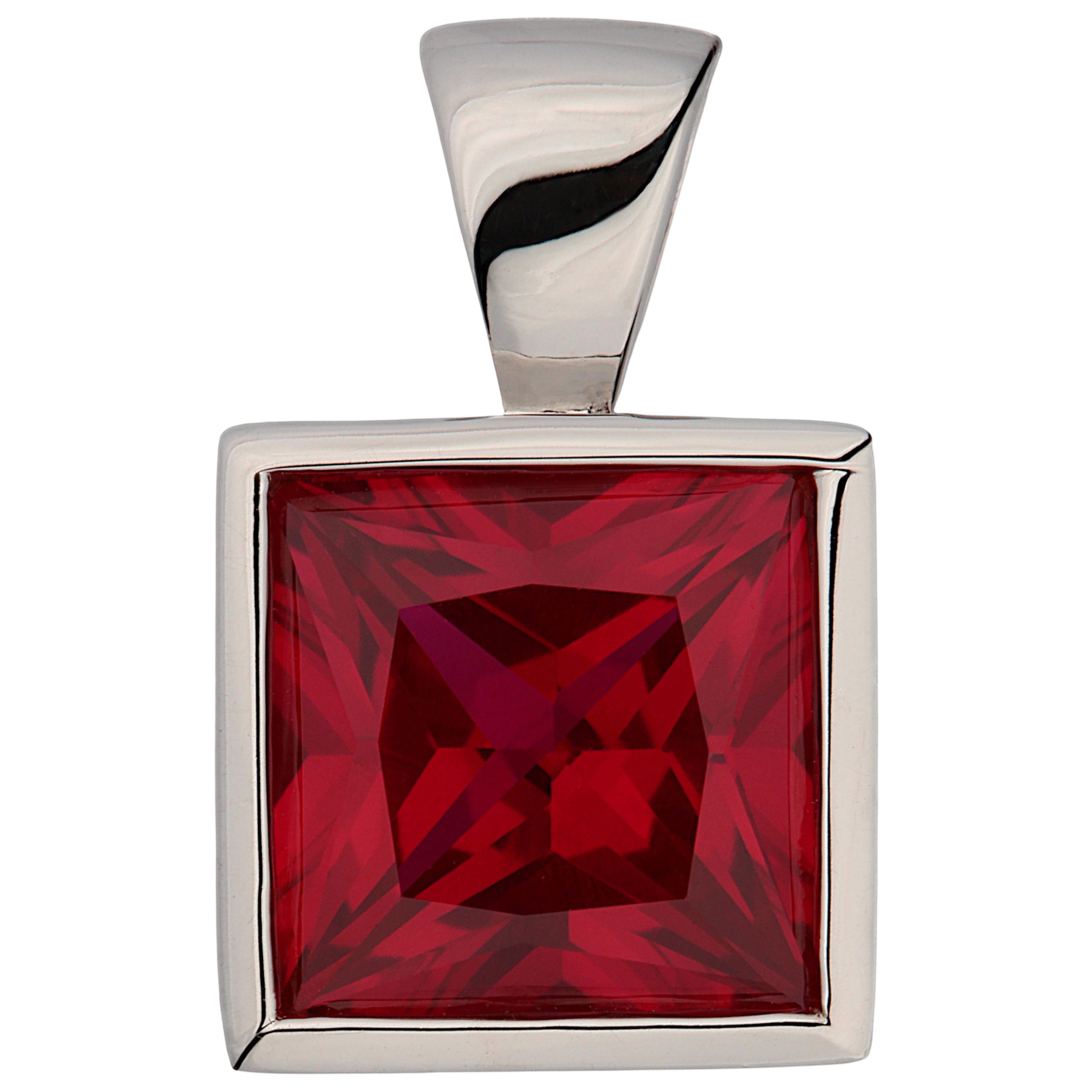 Anhänger quadratisch 925 Sterling Silber rhodiniert 1 Zirkonia rot