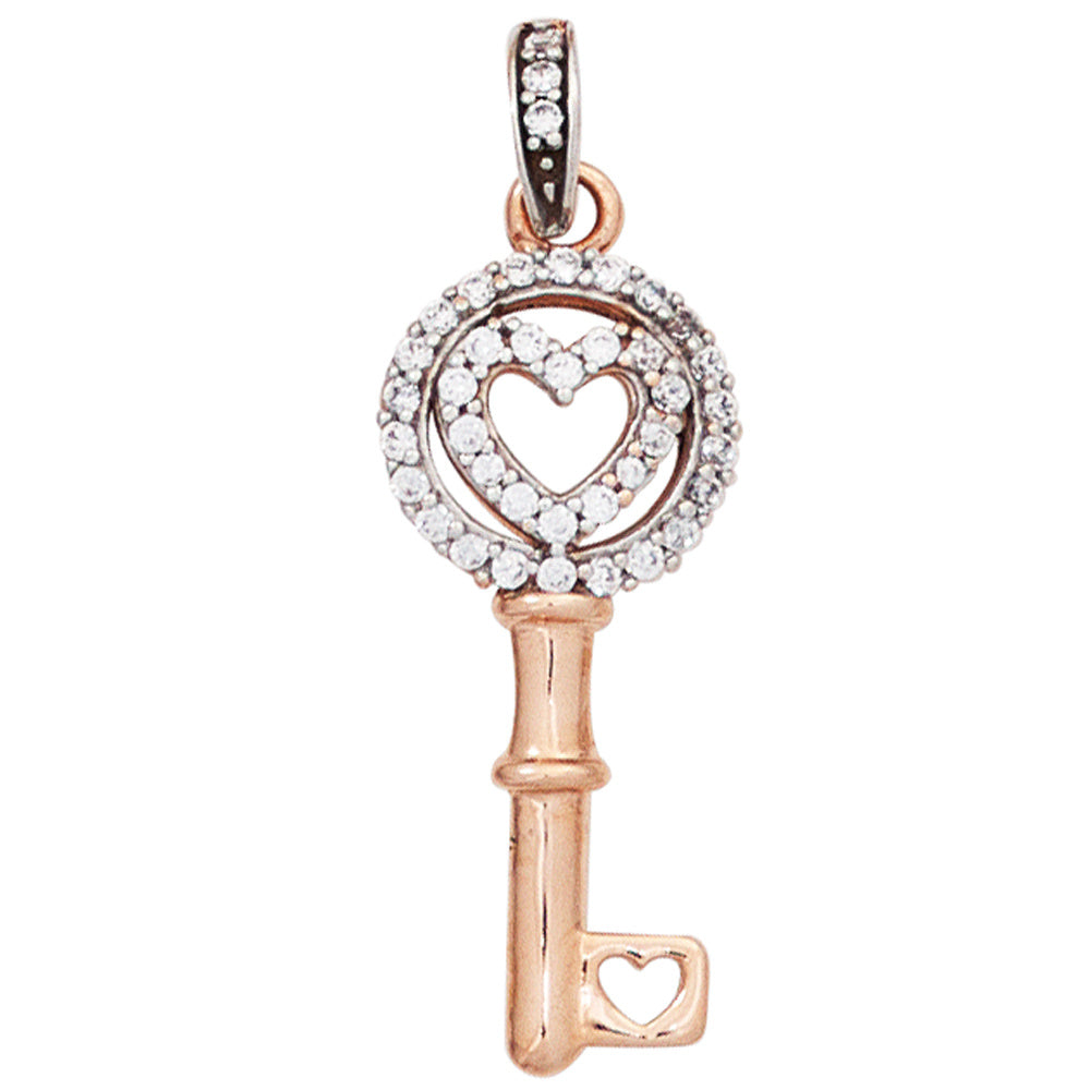 Anhänger Schlüssel 333 Gold Rotgold bicolor mit 39 Zirkonia Rotgoldanhänger