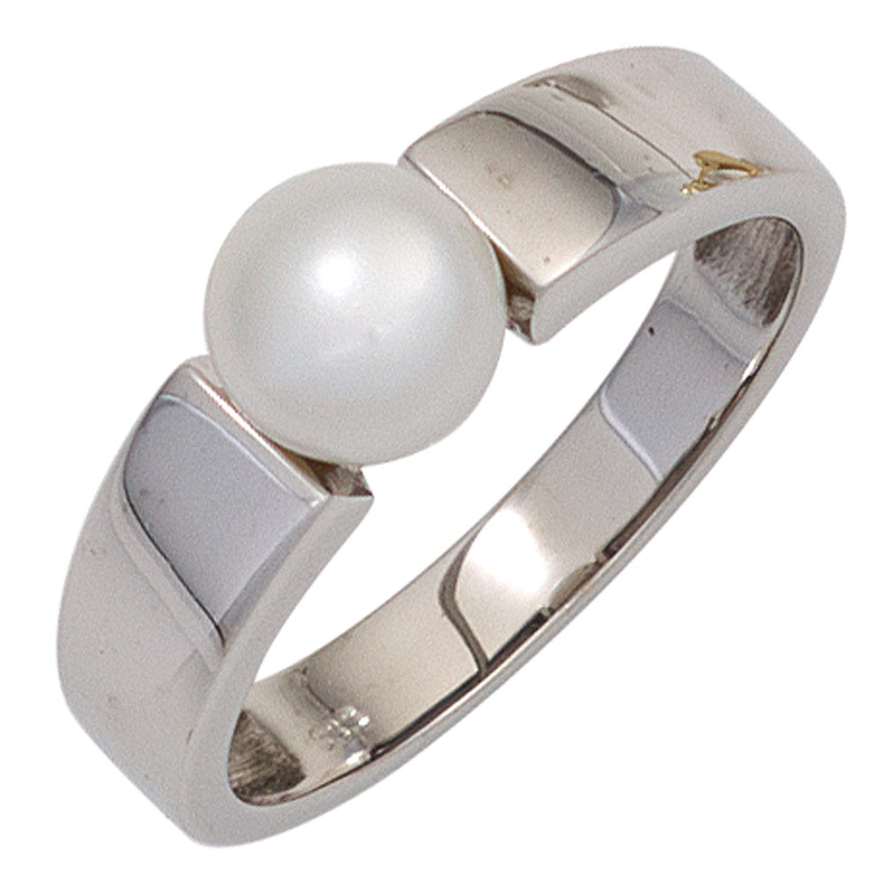 Damen Ring 333 Gold Weißgold 1 Süßwasser Perle Goldring Perlenring